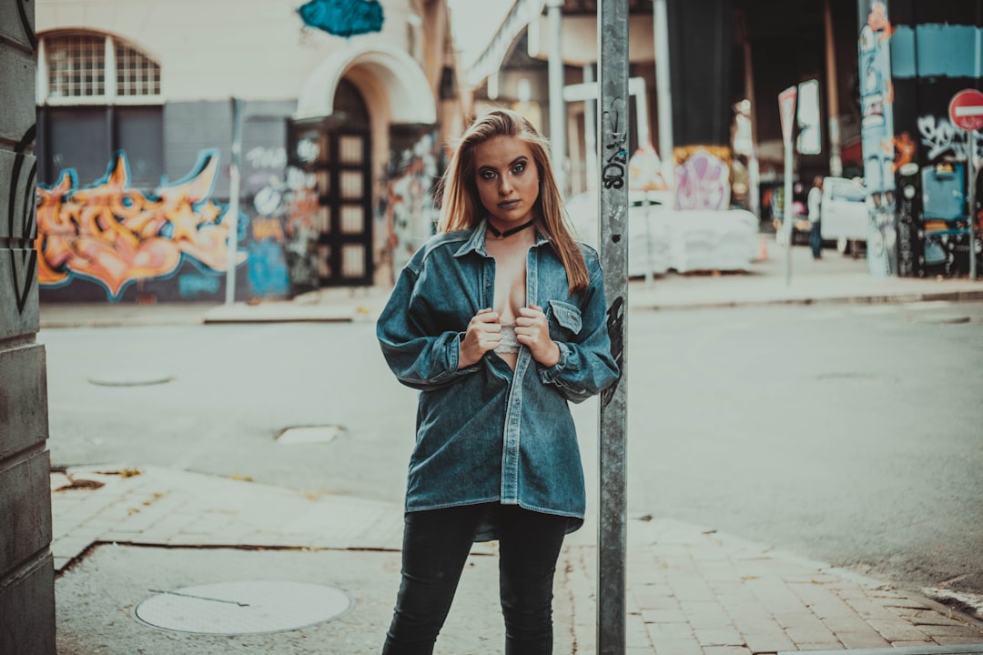 Women Denim Patchwork Lapel Top