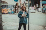 Women Denim Patchwork Lapel Top