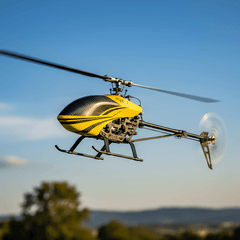 RC Helicopters flying in clear blue skies showcasing precision and excitement in aerial maneuvers.