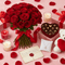 Valentine Gift Ideas featuring red roses, jewelry, chocolates, teddy bear, candles, and gift boxes.
