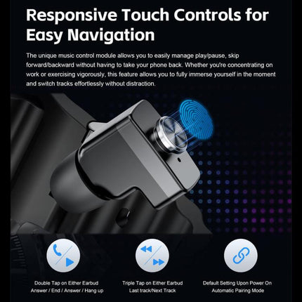 Responsive touch controls on 1.53-inch Display 2-in-1 Smart Sports Watch for easy navigation and music management.