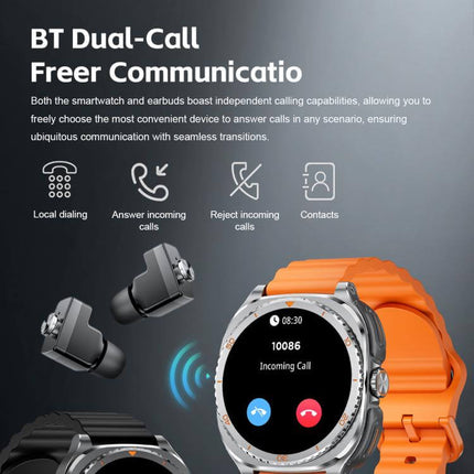 BT Dual-Call Freer Communication with 1.53-inch Display 2-in-1 Smart Sports Watch allowing seamless call management.
