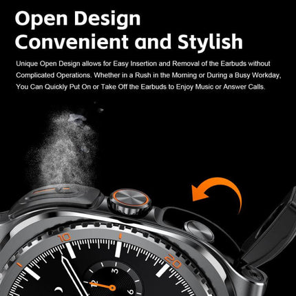 1.53-inch Display 2-in-1 Smart Sports Watch showcasing an open design for easy earbud insertion.