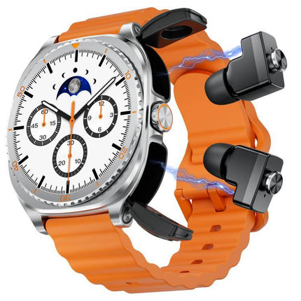 1.53-inch Display 2-in-1 Smart Sports Watch with an orange strap and dual sensors
