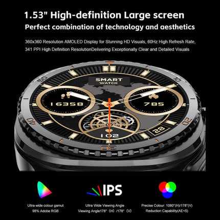 1.53-inch Display 2-in-1 Smart Sports Watch with AMOLED screen showcasing stunning visuals and high refresh rate.