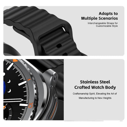 Image of 1.53-inch Display 2-in-1 Smart Sports Watch featuring interchangeable straps and stainless steel crafted watch body.