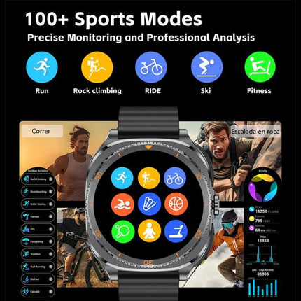 1.53-inch Display 2-in-1 Smart Sports Watch showcasing 100+ sports modes and precise monitoring features.
