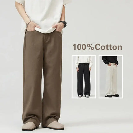 100 cotton mens baggy straight jeans white korean street style