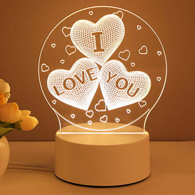 3D Acrylic USB LED Night Light warm white glow in dark room.