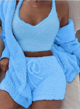 3pcs Womens Clothing Long Sleeve Crop Pajama Set 2XL size 85 waistline.