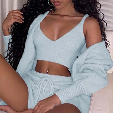 3pcs Womens Clothing Long Sleeve Crop Pajama Set L size 60 jacket sleeve.