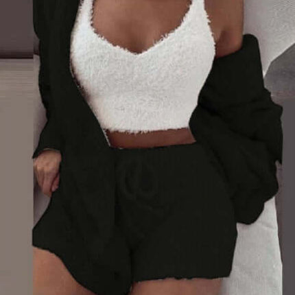 3pcs Womens Clothing Long Sleeve Crop Pajama Set XL size 90 vest bust.