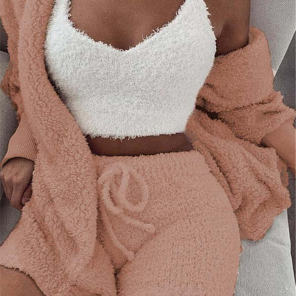 3pcs Womens Clothing Long Sleeve Crop Pajama Set 2XL size 42 vest length.