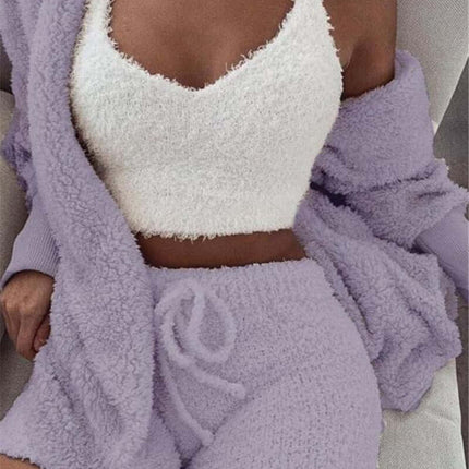 3pcs Womens Clothing Long Sleeve Crop Pajama Set 3XL size 41 pants length.