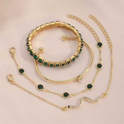 4pcs Womens Green Diamond Stretch Bracelet Set stackable luxury look