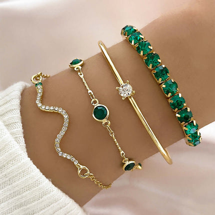 4pcs Womens Green Diamond Stretch Bracelet Set ins style fashion shot