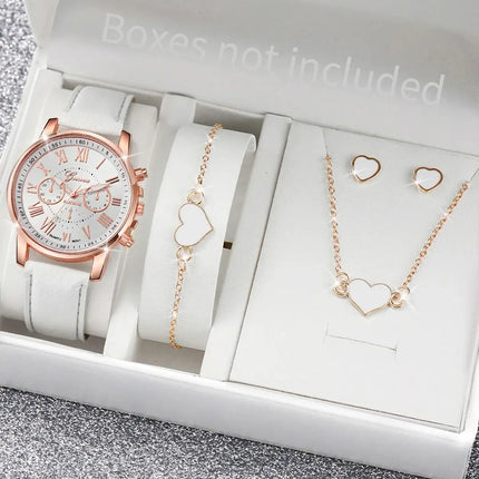 5-6pcs fashion quartz watch & heart rhinestone jewelry set heart crystal jewelry with analog watch
