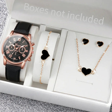 5-6pcs fashion quartz watch & heart rhinestone jewelry set romantic style watch and jewelry matching set
