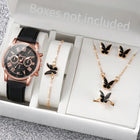 5-6pcs fashion quartz watch & heart rhinestone jewelry set stylish leather band watch with heart charm
