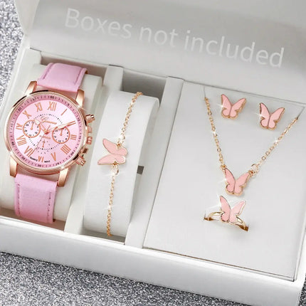 5-6pcs fashion quartz watch & heart rhinestone jewelry set luxury women quartz watch with heart jewelry