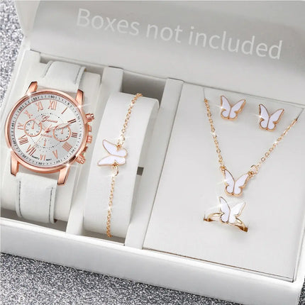 5-6pcs fashion quartz watch & heart rhinestone jewelry set casual and elegant women watch jewelry combo