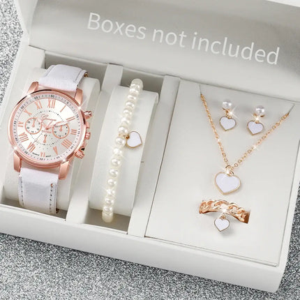 5-6pcs fashion quartz watch & heart rhinestone jewelry set women fashion watch set for daily wear