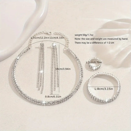 5pcs Luxurious Rhinestone Jewelry Set for Women sparkling rhinestones