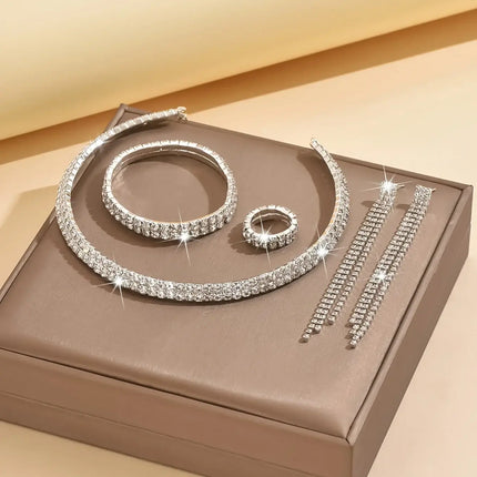 5pcs Luxurious Rhinestone Jewelry Set for Women stretch bracelet design