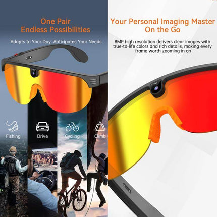 8MP Outdoor Cycling Smart AI Sports Glasses physical operational buttons placement layout
