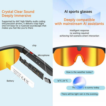 8MP Outdoor Cycling Smart AI Sports Glasses smart slide touch interface surface demonstration