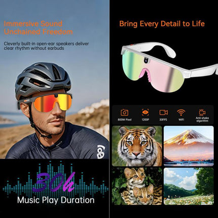 8MP Outdoor Cycling Smart AI Sports Glasses robust anti shake 1200P video capture preview