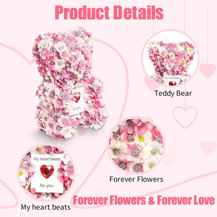 Artificial Rose Bear Handmade Valentine Gift displayed with details including teddy bear, forever flowers, and heartfelt message.