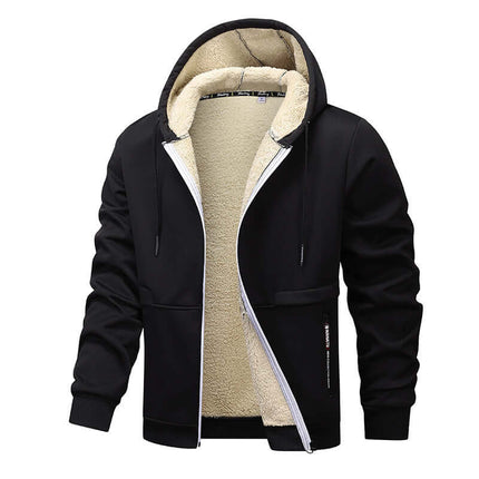 Casual Hoodies For Men Heavyweight Fleece Sweatshirt Zipper Jacket Sherpa lining detail.