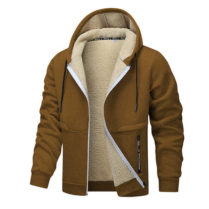 Casual Hoodies For Men Heavyweight Fleece Sweatshirt Zipper Jacket Wine Red winter coat.