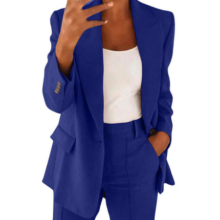 Casual Lapel Blazer and Pocket Trousers Suit Set Contemporary Outfit