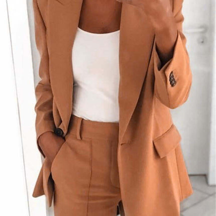 Casual Lapel Blazer and Pocket Trousers Suit Set Lapel Blazer