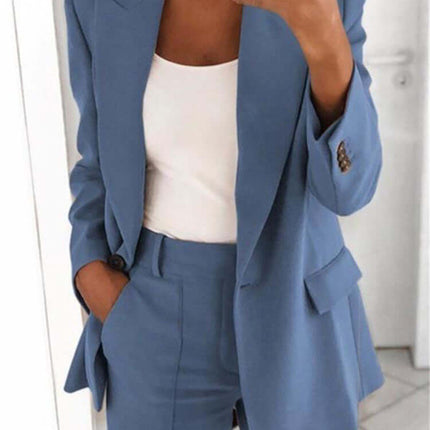 Casual Lapel Blazer and Pocket Trousers Suit Set Pocket Trousers