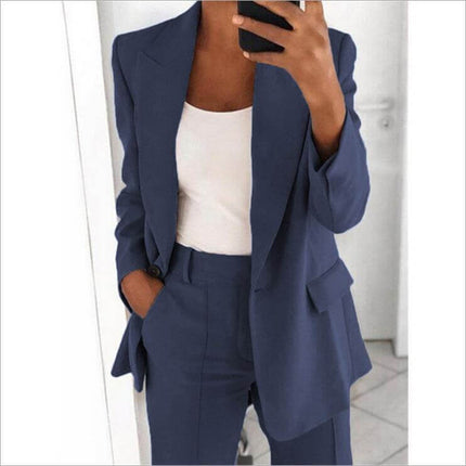 Casual Lapel Blazer and Pocket Trousers Suit Set Smart Casual Outfit