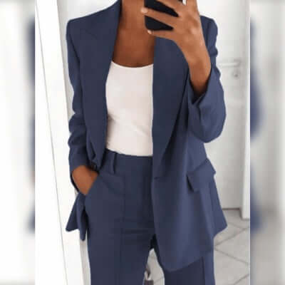 Casual Lapel Blazer and Pocket Trousers Suit Set Coordinated Suit