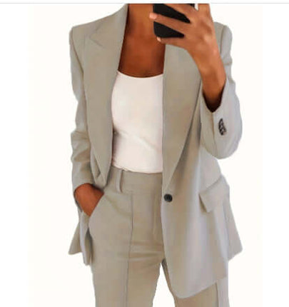 Casual Lapel Blazer and Pocket Trousers Suit Set Stylish Clothing