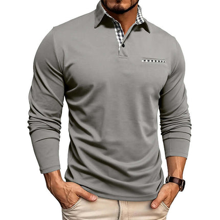 Casual Plaid Splicing Lapel Polo Shirt Fashion Long Sleeve Top accurate sizing guide for professional fit