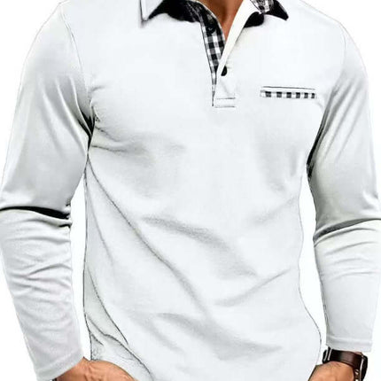 Casual Plaid Splicing Lapel Polo Shirt Fashion Long Sleeve Top unboxing the perfect fitting men's top