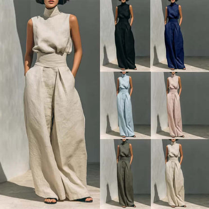 Casual Sleeveless Suit Summer Pullover Top Pants Set in various colors, showcasing stylish and trendy designs.