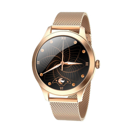 Chivo kw10pro Womens Smart Watch Steel Slim Fit luxury silver steel mesh link strap laid out elegantly on velvet