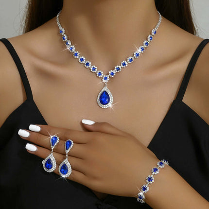 Fashion Jewelry Bridal Necklace Earring Bracelet sapphire blue set.