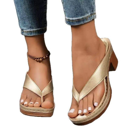 Fashion Summer Flip-Flops Square-Heeled Sandals Silver elegant wedge