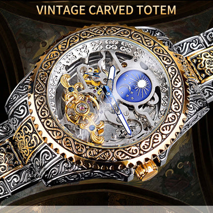Forsining Skeleton Carved Tourbillon Mens Watch 14mm case thickness.