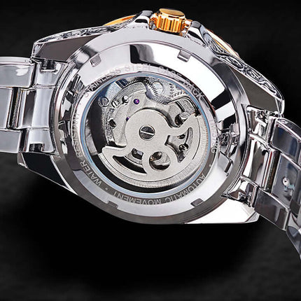 Forsining Skeleton Carved Tourbillon Mens Watch mechanical movement precision.