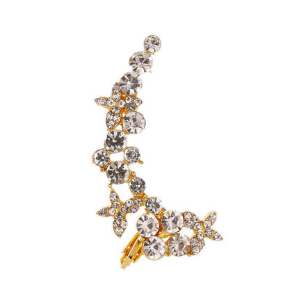Full Crystal Butterfly Flower Single Ear Clip Cuff sleek lightweight minimalist structure ideal for daily chic lifestyle wear
