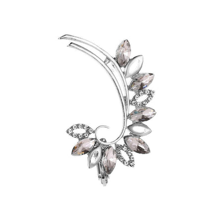 Full Crystal Butterfly Flower Single Ear Clip Cuff artistic botanical themed ear climber layout layout on black velvet display pad